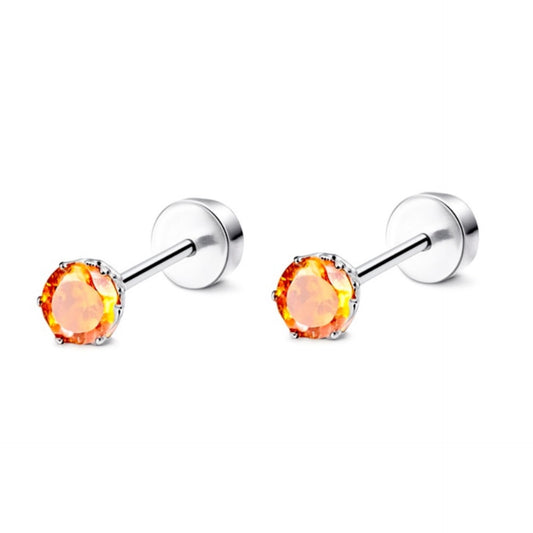 4mm Orange CZ Flat Back Earrings Stainless Steel Studs