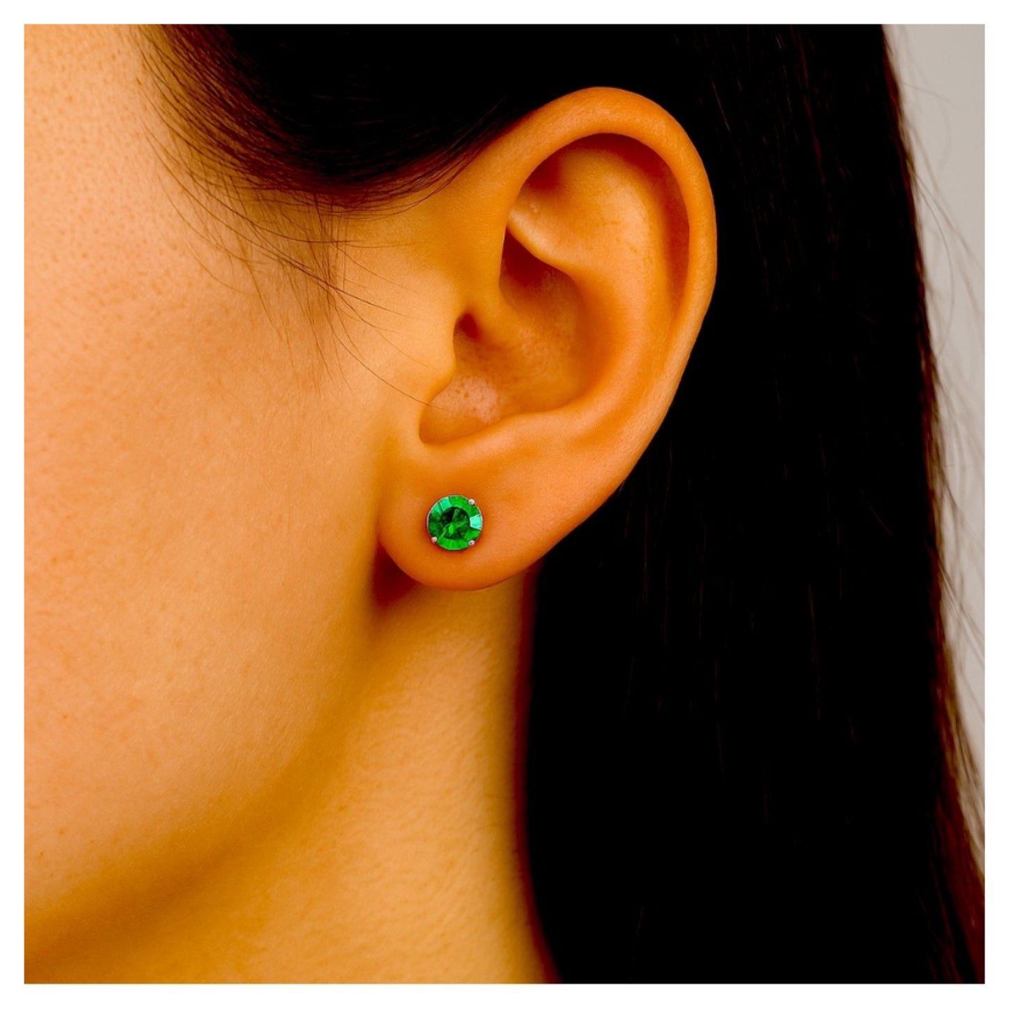 4mm Green CZ Flat Back Earrings |Stainless Steel Hypoallergenic Studs | Cartilage Helix Tragus Lobe Piercing