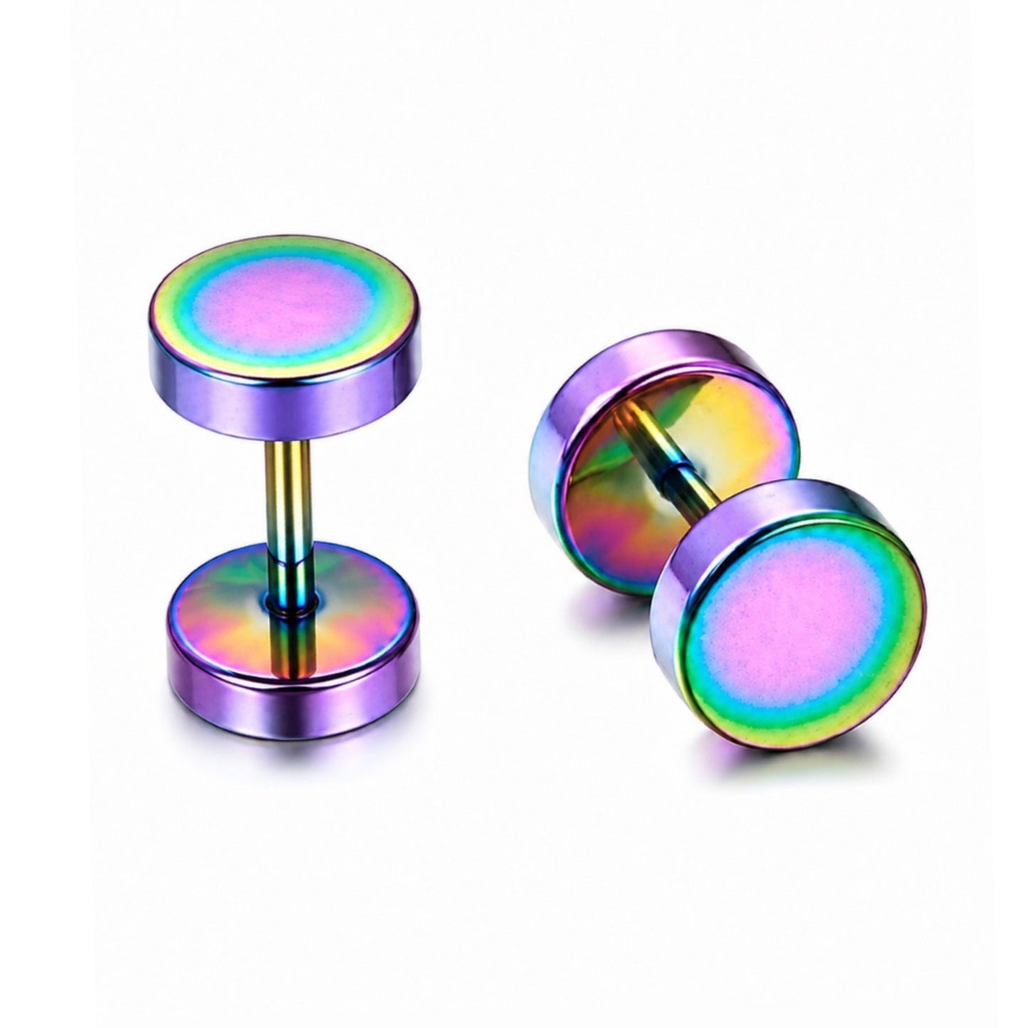Rainbow Flat Barbell Faux Gauge Earrings – 18G 8mm