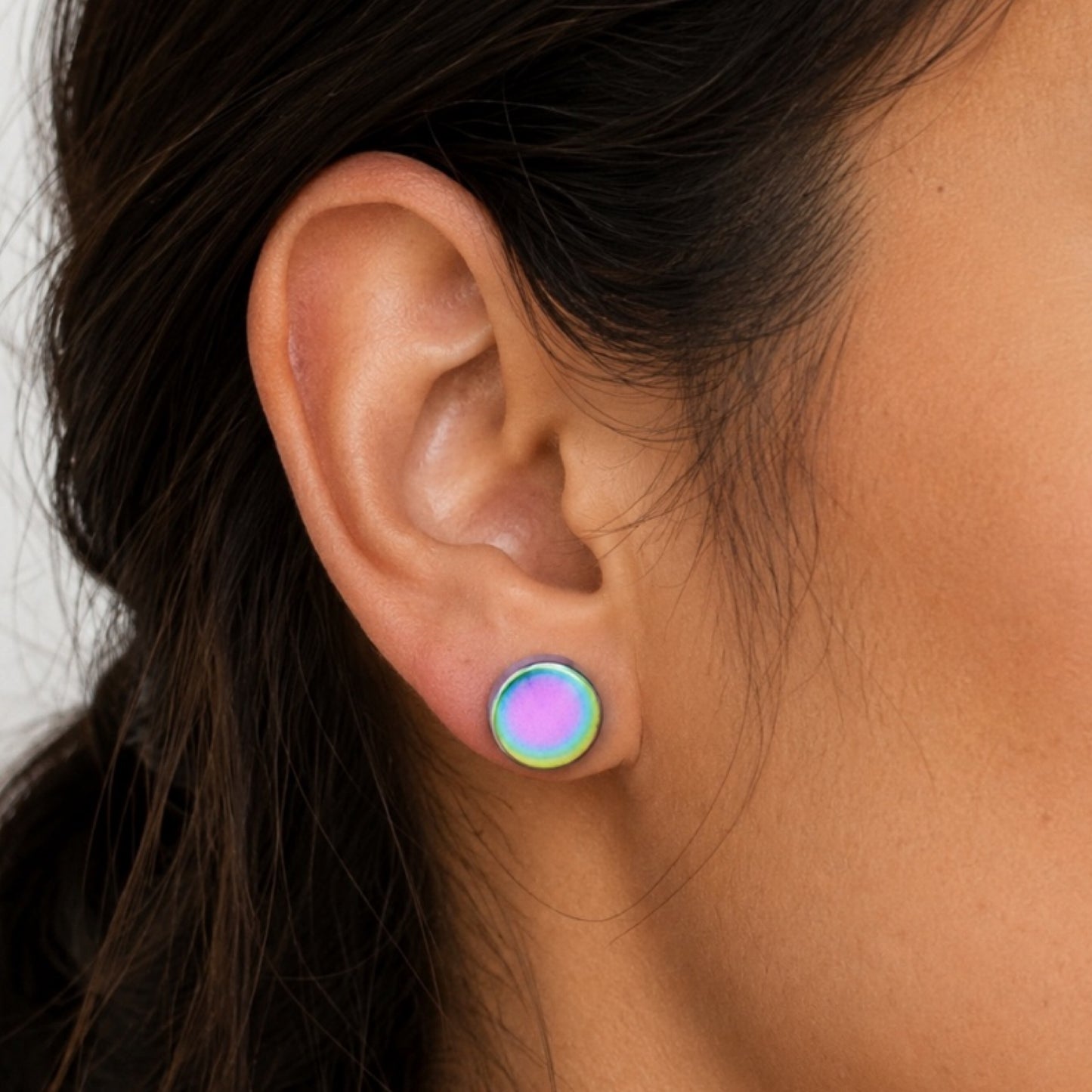 Rainbow Flat Barbell Faux Gauge Earrings – 18G 8mm