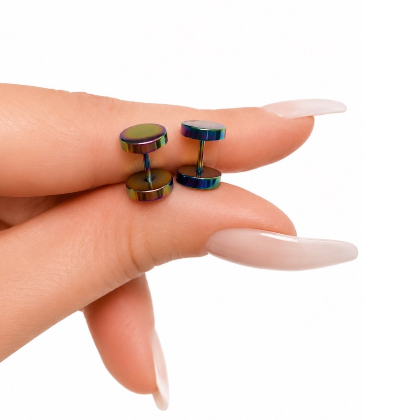 Rainbow Flat Barbell Faux Gauge Earrings – 18G 8mm
