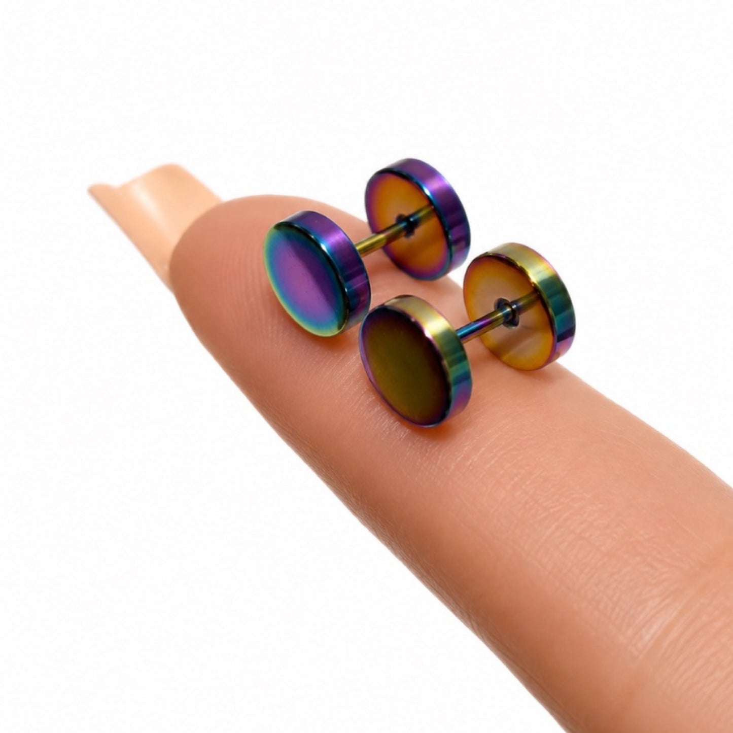 Rainbow Flat Barbell Faux Gauge Earrings – 18G 8mm
