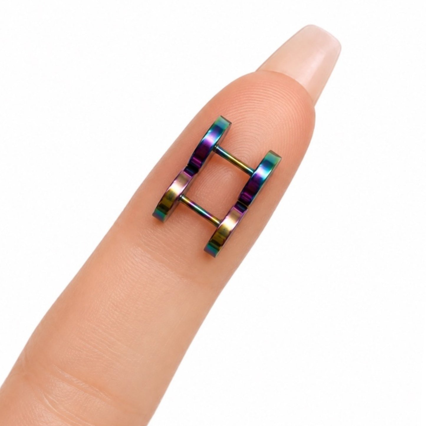 Rainbow Flat Barbell Faux Gauge Earrings – 18G 8mm