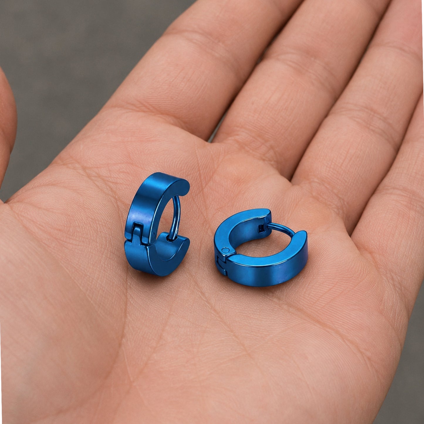 Blue Stainless Steel Huggie Hoop Earrings – 18G 8mm