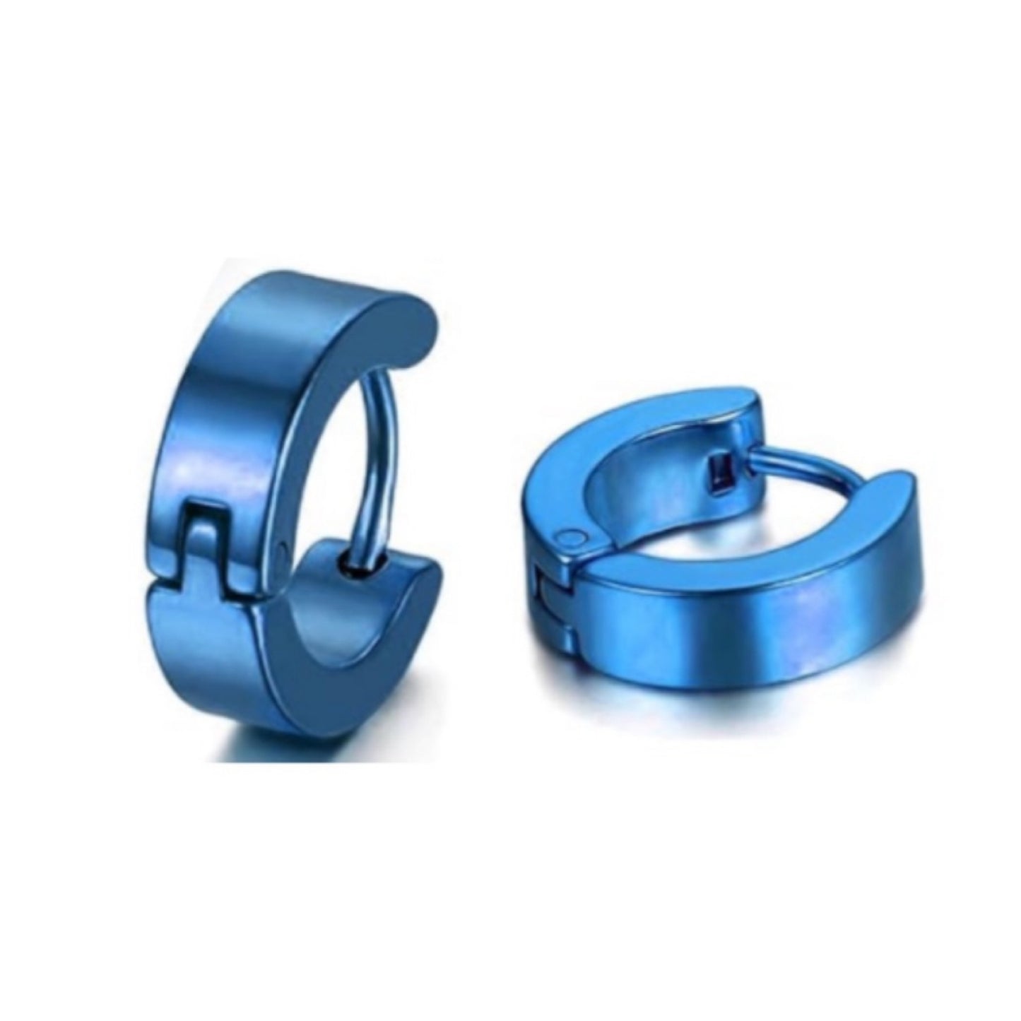 Blue Stainless Steel Huggie Hoop Earrings – 18G 8mm
