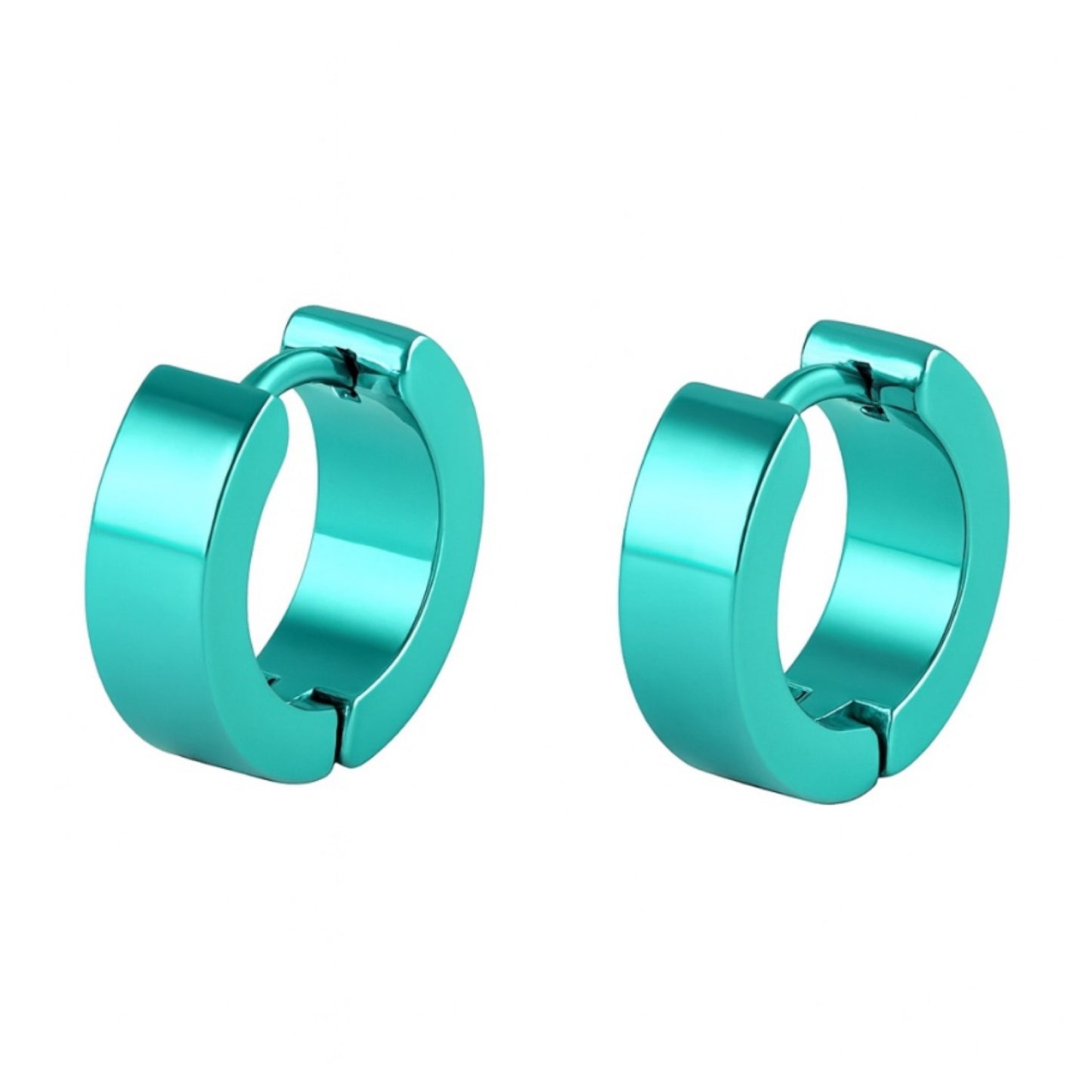 Turquoise Stainless Steel Huggie Hoop Earrings – 18G 8mm