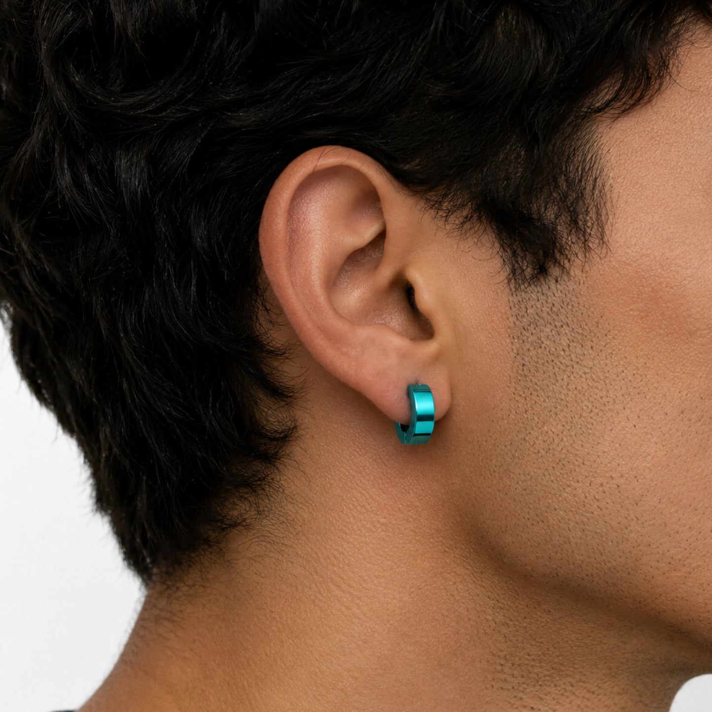 Turquoise Stainless Steel Huggie Hoop Earrings – 18G 8mm