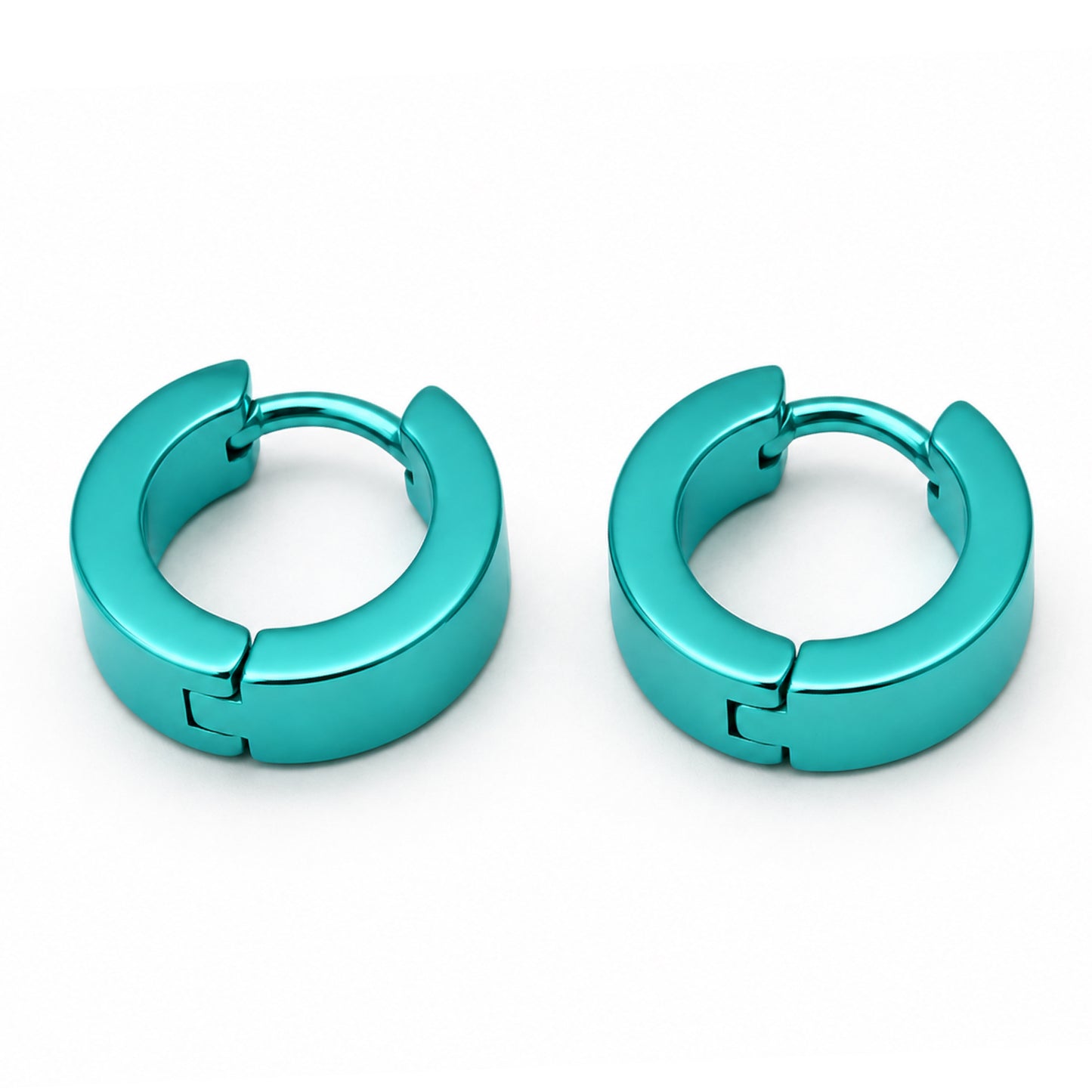 Turquoise Stainless Steel Huggie Hoop Earrings – 18G 8mm