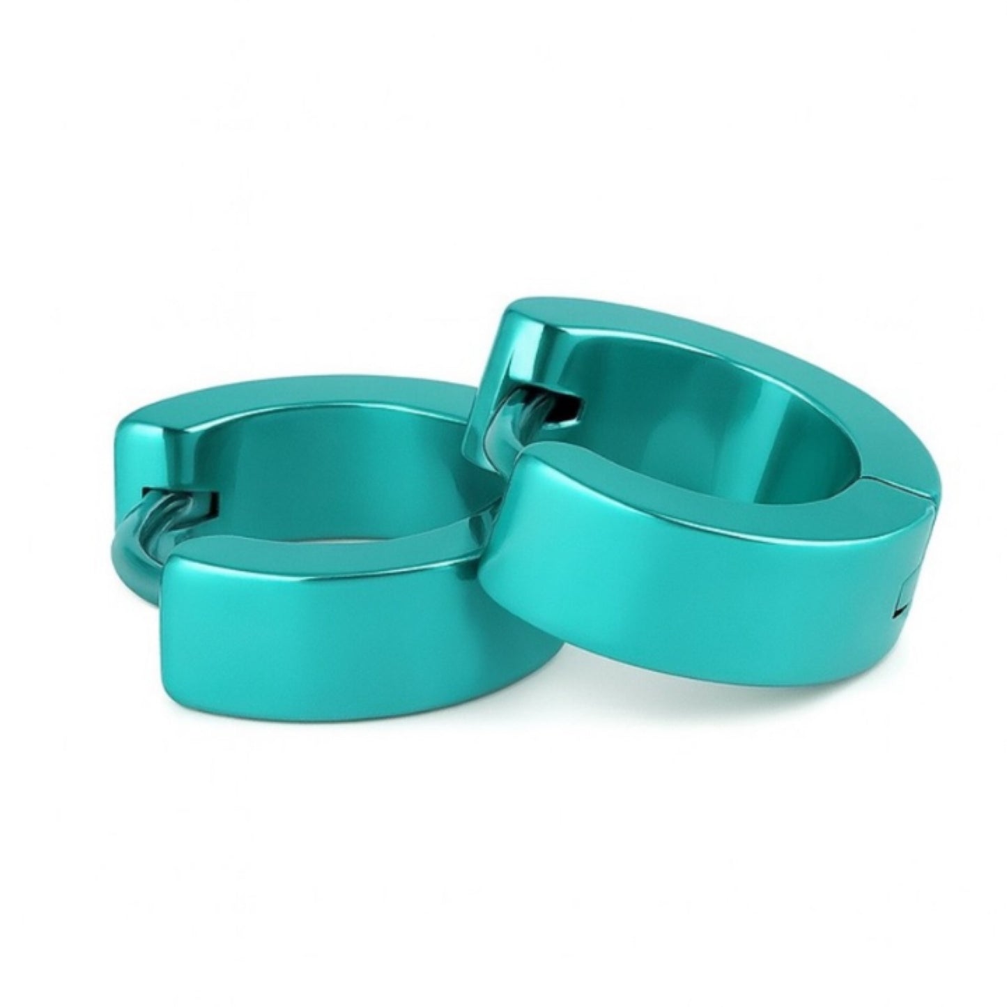 Turquoise Stainless Steel Huggie Hoop Earrings – 18G 8mm