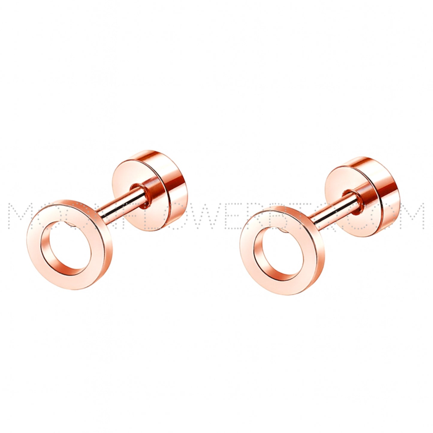 Rose Gold 6mm Open Circle Stud Earrings – 20G Hypoallergenic Stainless Steel Flat Back