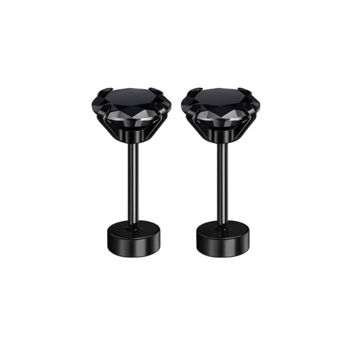 Black CZ Flat Back Stud Earrings – 18G 5mm