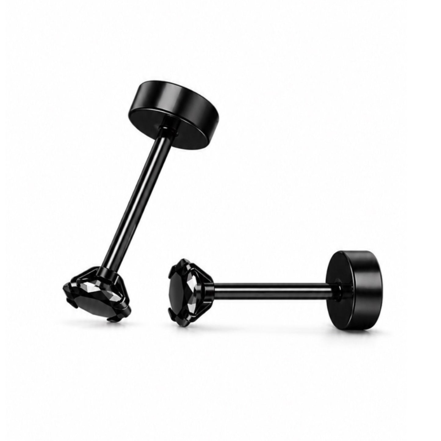 Black CZ Flat Back Stud Earrings – 20G 3mm