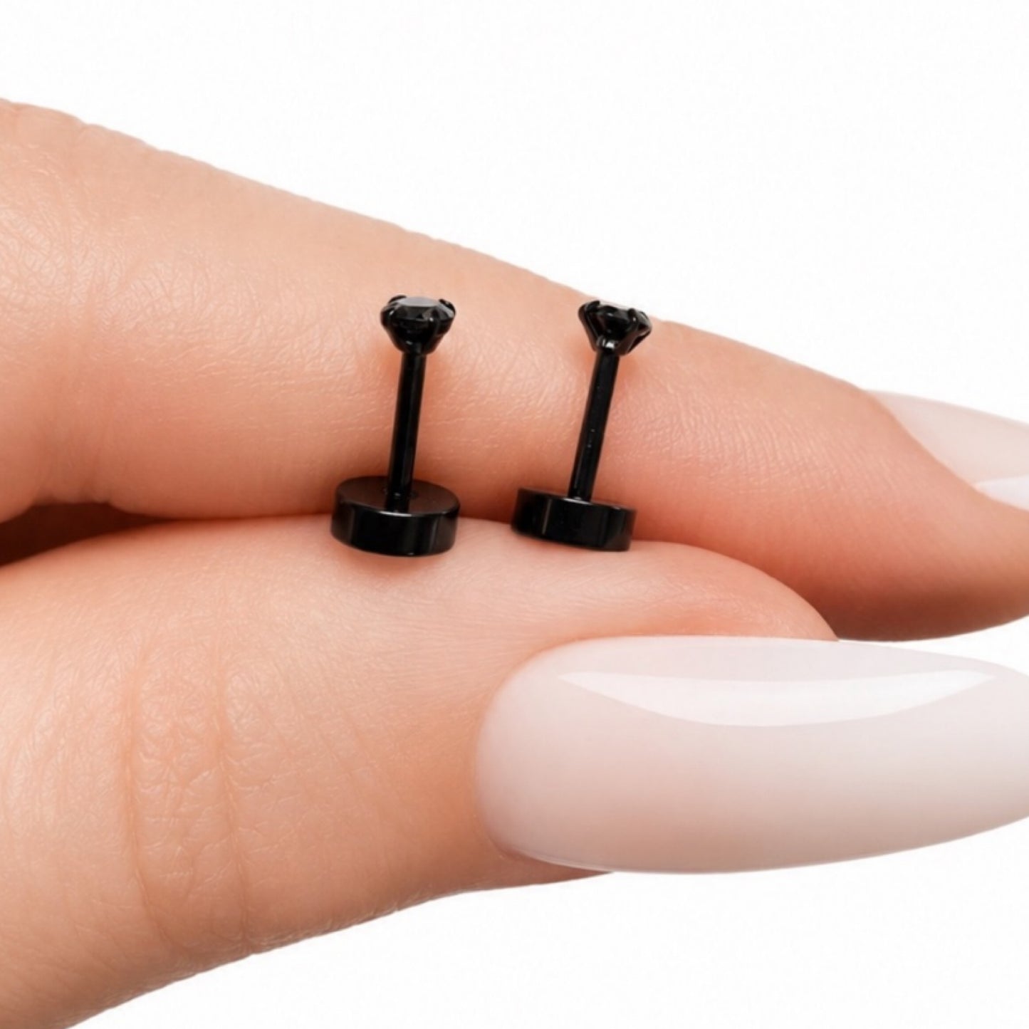 Black CZ Flat Back Stud Earrings – 20G 3mm