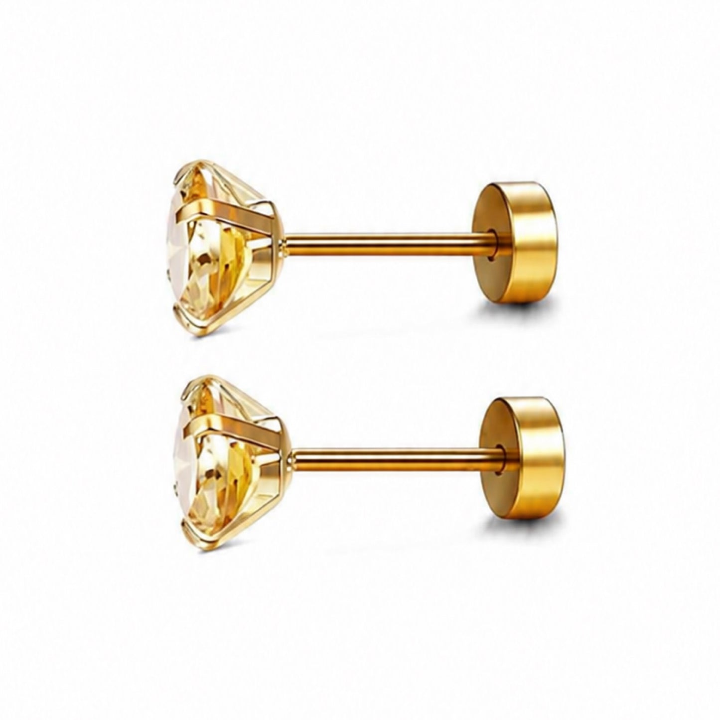 Yellow CZ Flat Back Stud Earrings Gold - 20G 5mm