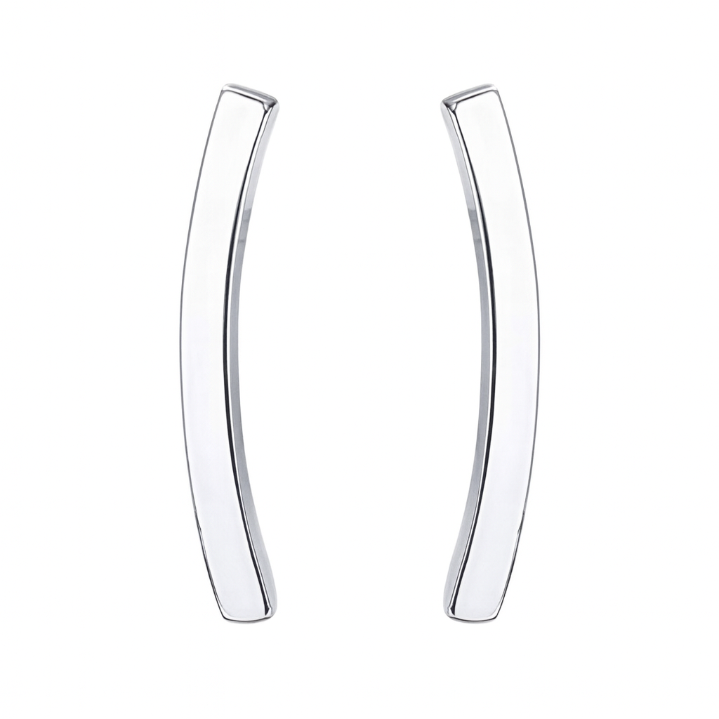 Silver Curved Bar Earrings – Minimalist Stainless Steel Ear Climbers