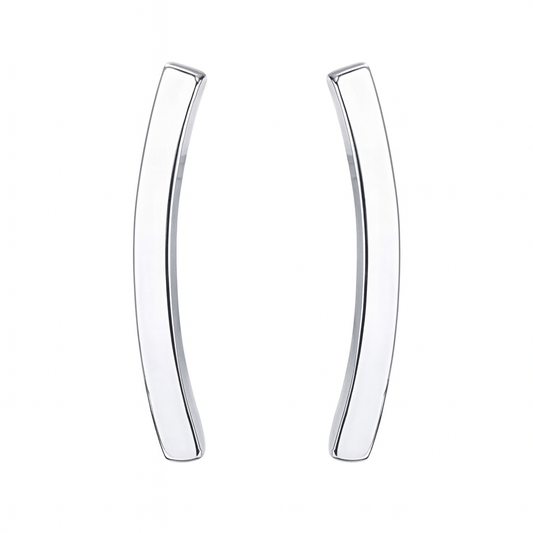 Silver Curved Bar Earrings – Minimalist Stainless Steel Ear Climbers