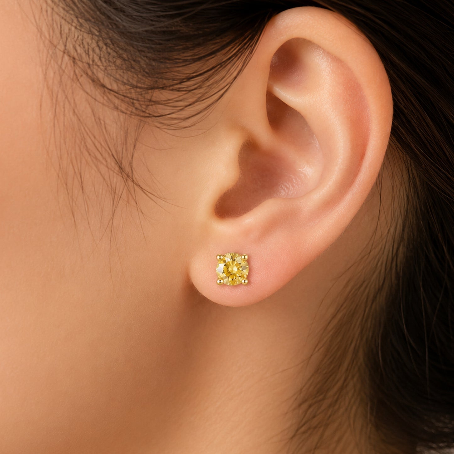Yellow CZ Flat Back Stud Earrings Gold - 20G 5mm