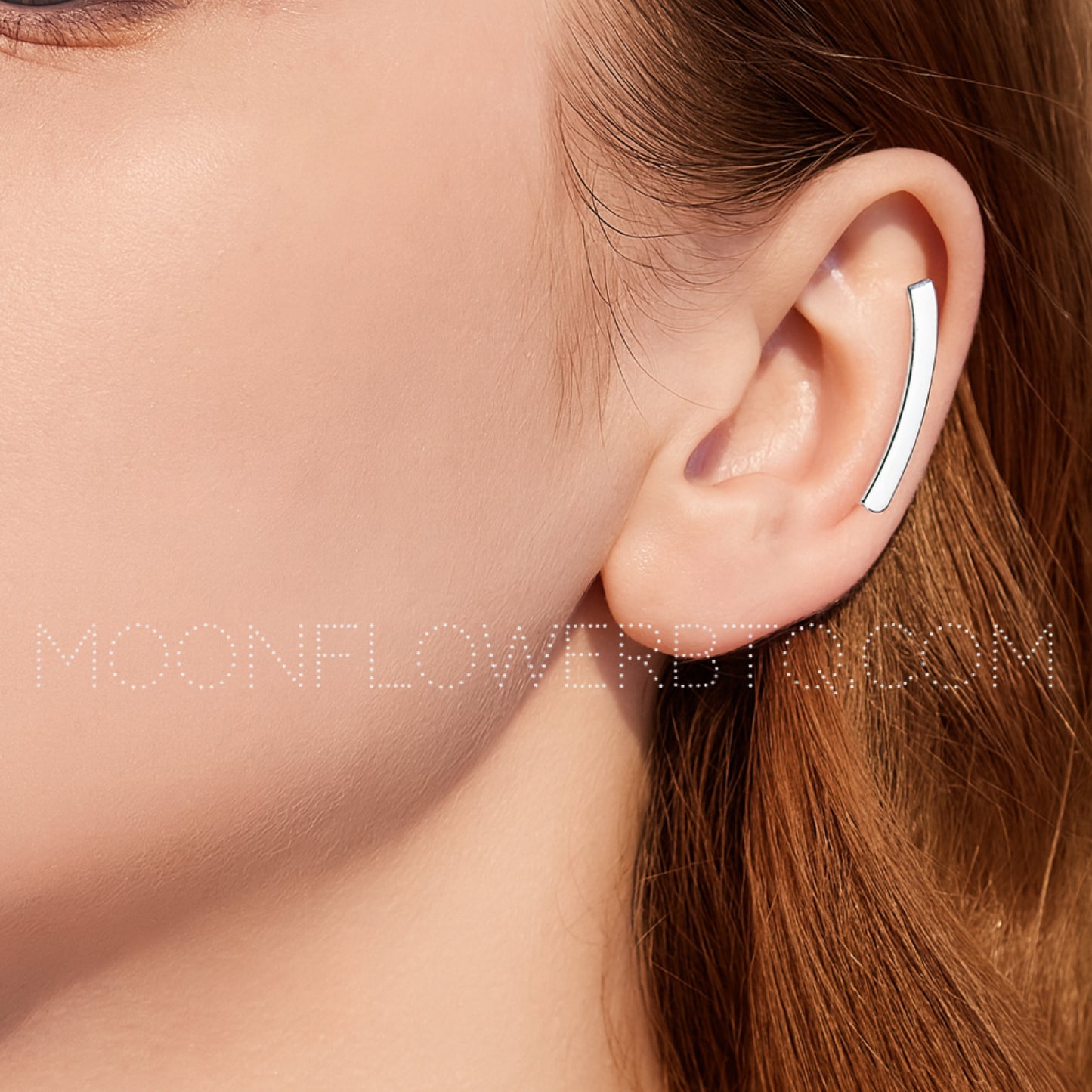Silver Curved Bar Earrings – Minimalist Stainless Steel Ear Climbers