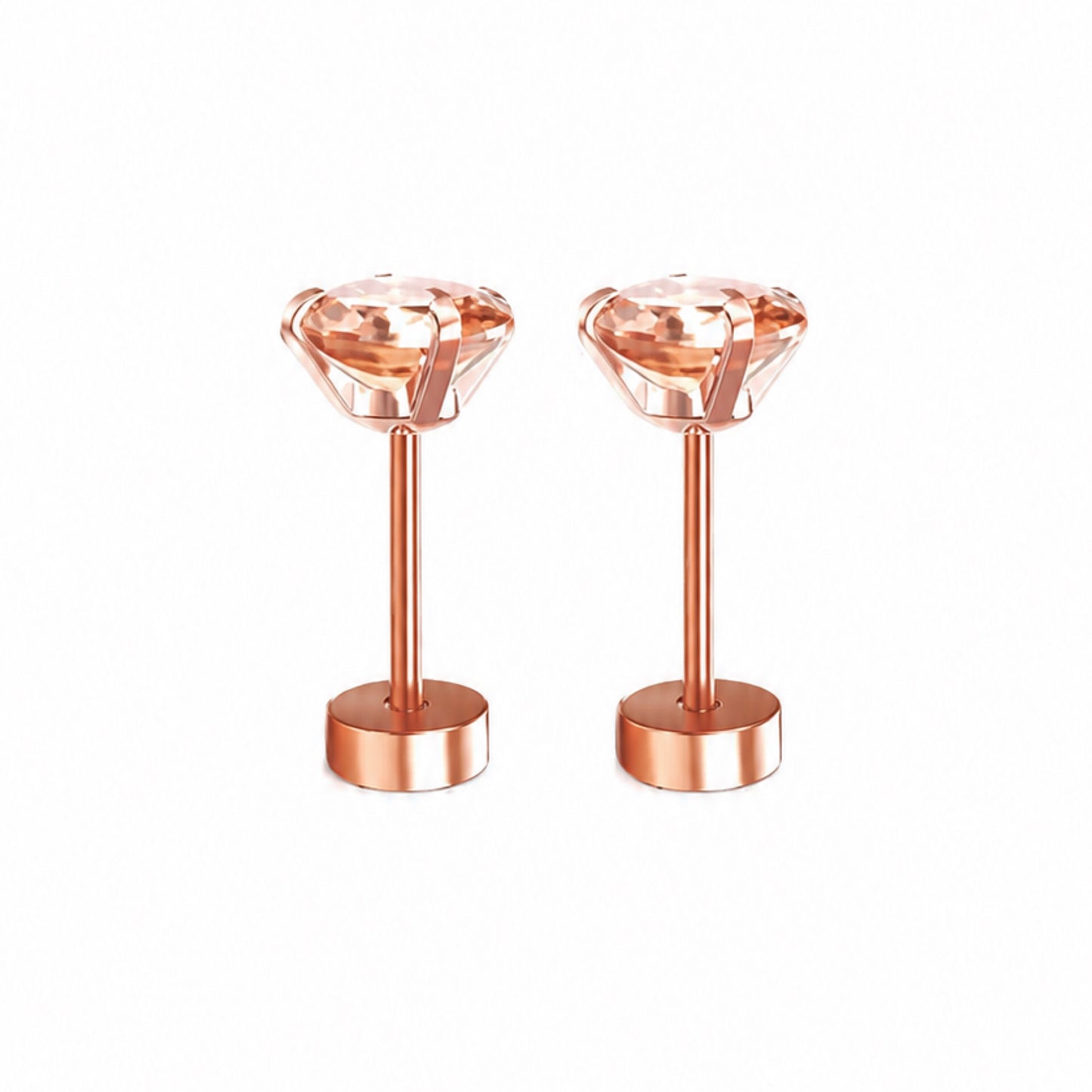 Rose Gold Pink CZ Flat Back Stud Earrings – 20G 5mm