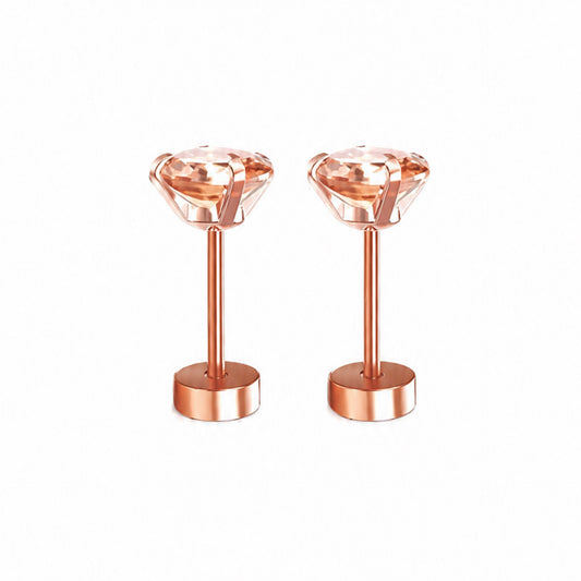 Rose Gold Pink CZ Flat Back Stud Earrings – 20G 5mm
