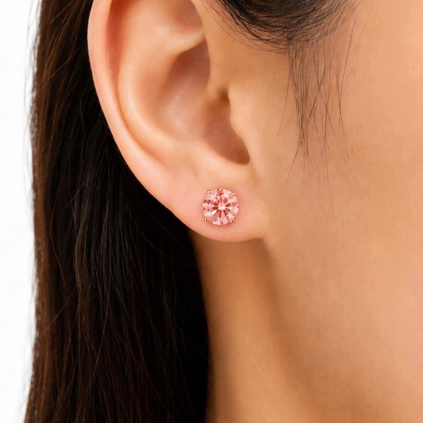 Rose Gold Pink CZ Flat Back Stud Earrings – 20G 5mm