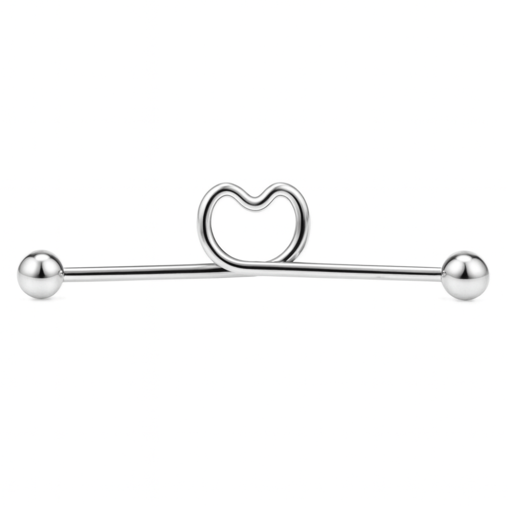 14G Industrial Barbell Heart Design | 38mm Stainless Steel Piercing