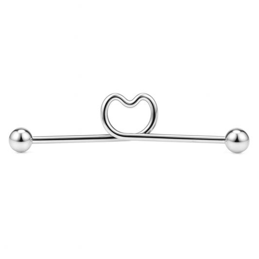 14G Industrial Barbell Heart Design | 38mm Stainless Steel Piercing