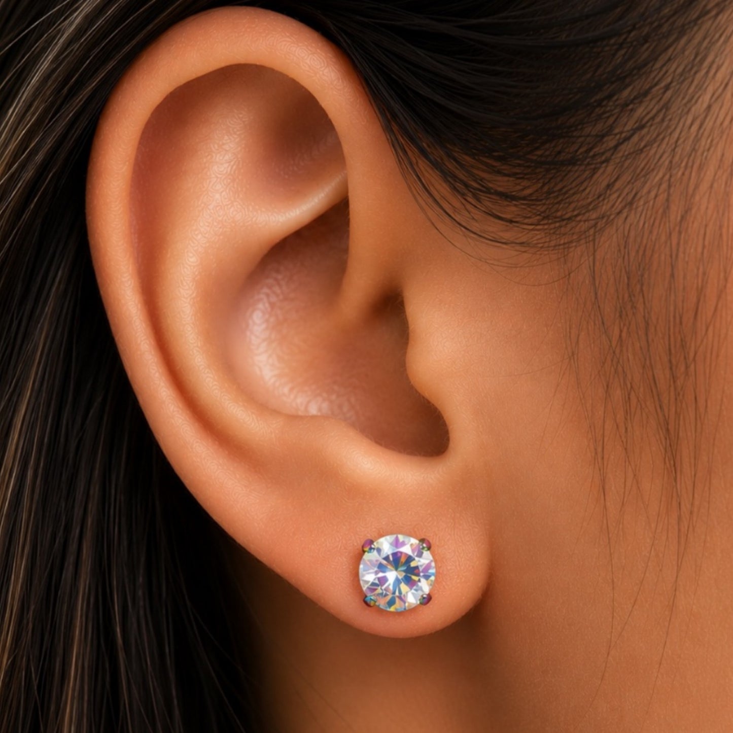 Rainbow CZ Flat Back Stud Earrings – 20G 5mm