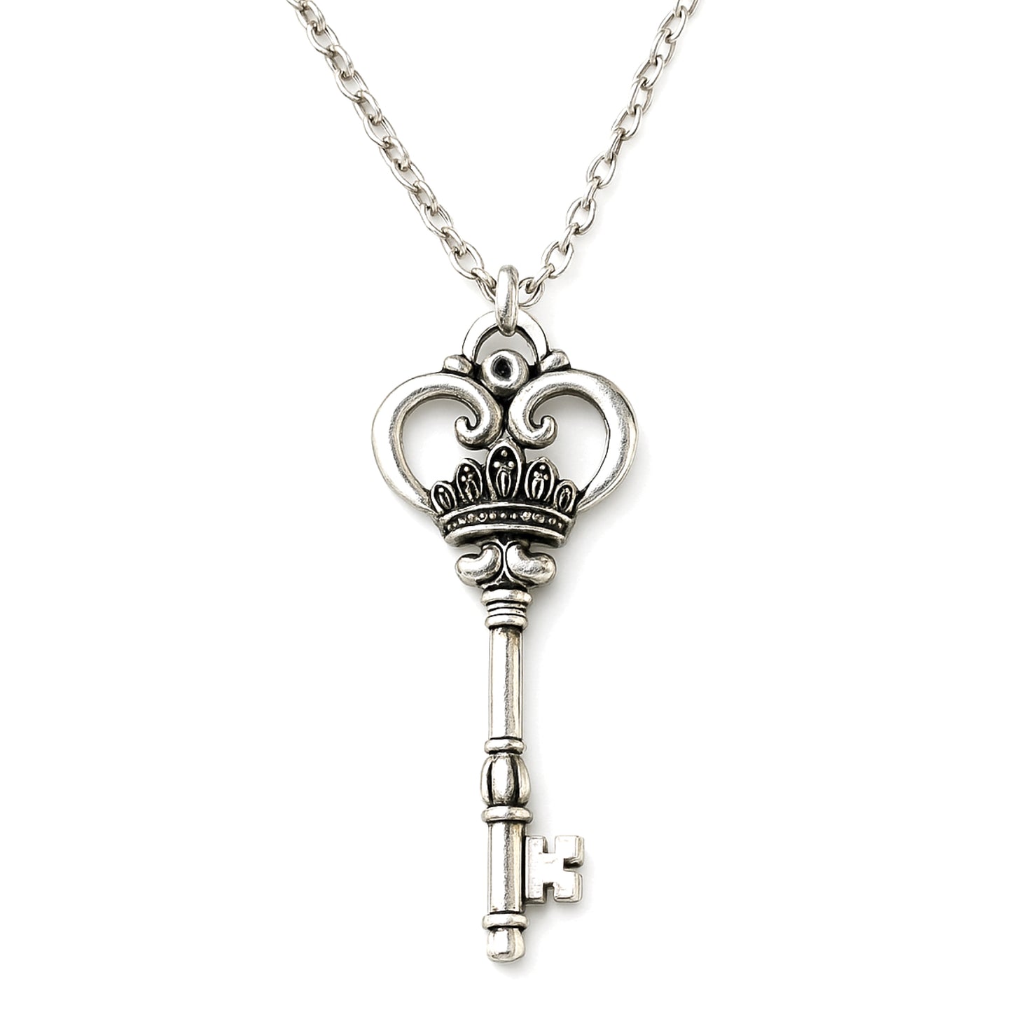 Vintage Crown Skeleton Key Pendant Charm – Silver Tone – DIY Jewelry, Necklace, Keychain