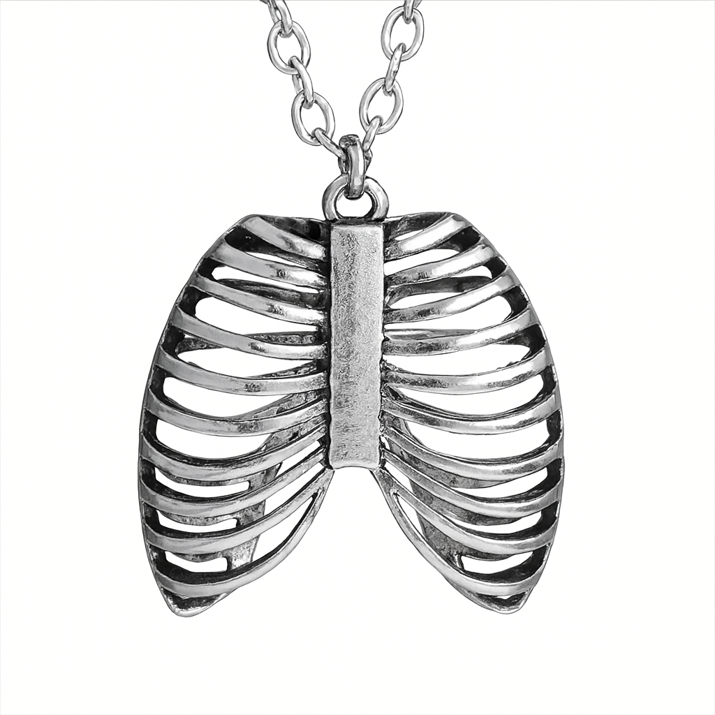 Silver Rib Cage Pendant Necklace | Stainless Steel Gothic Anatomical Jewelry