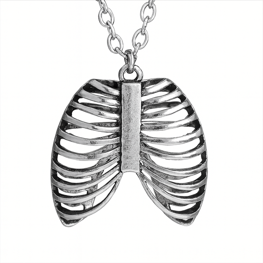 Silver Rib Cage Pendant Necklace | Stainless Steel Gothic Anatomical Jewelry