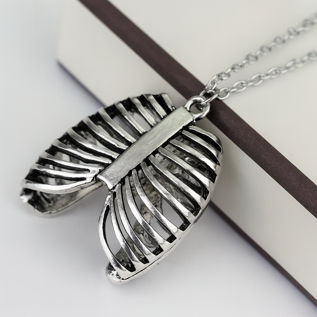 Silver Rib Cage Pendant Necklace | Stainless Steel Gothic Anatomical Jewelry