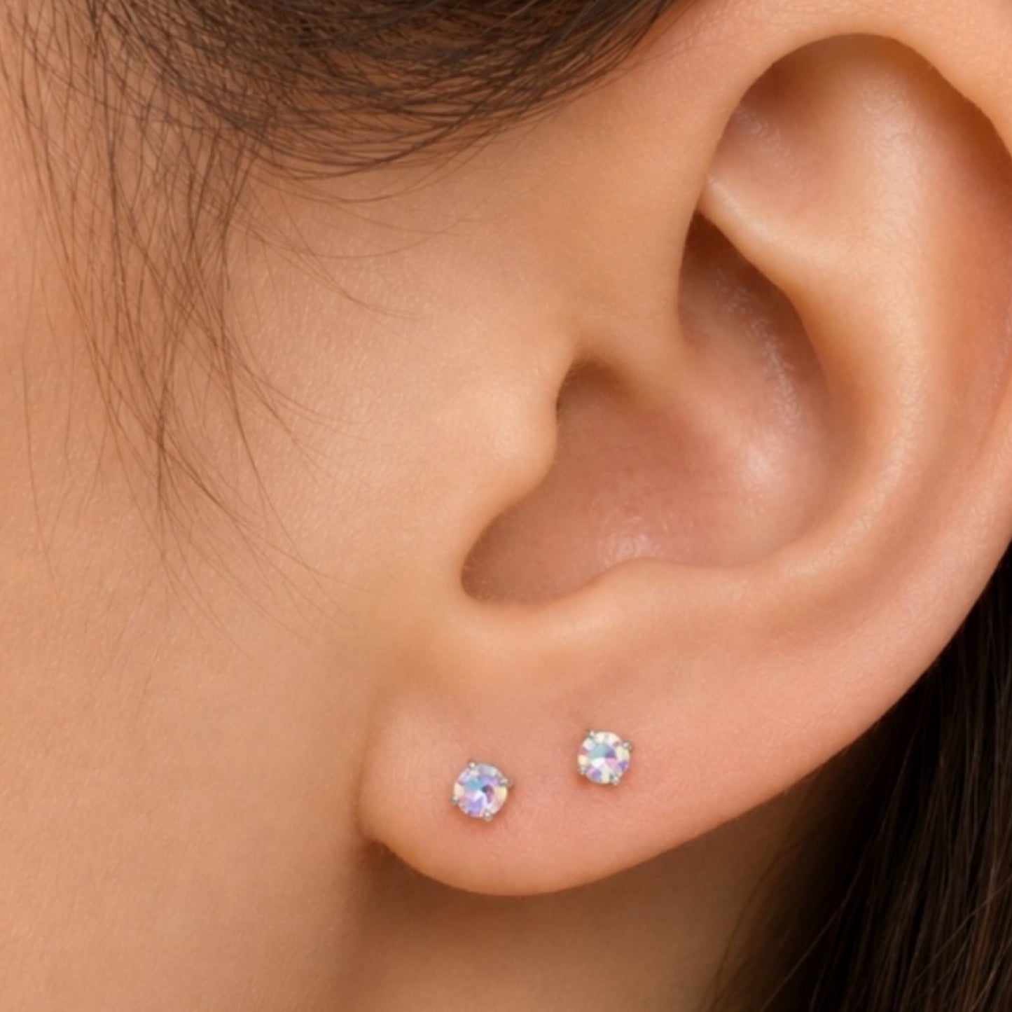 Tiny Iridescent Rainbow CZ Stud Earrings – 20G 3mm