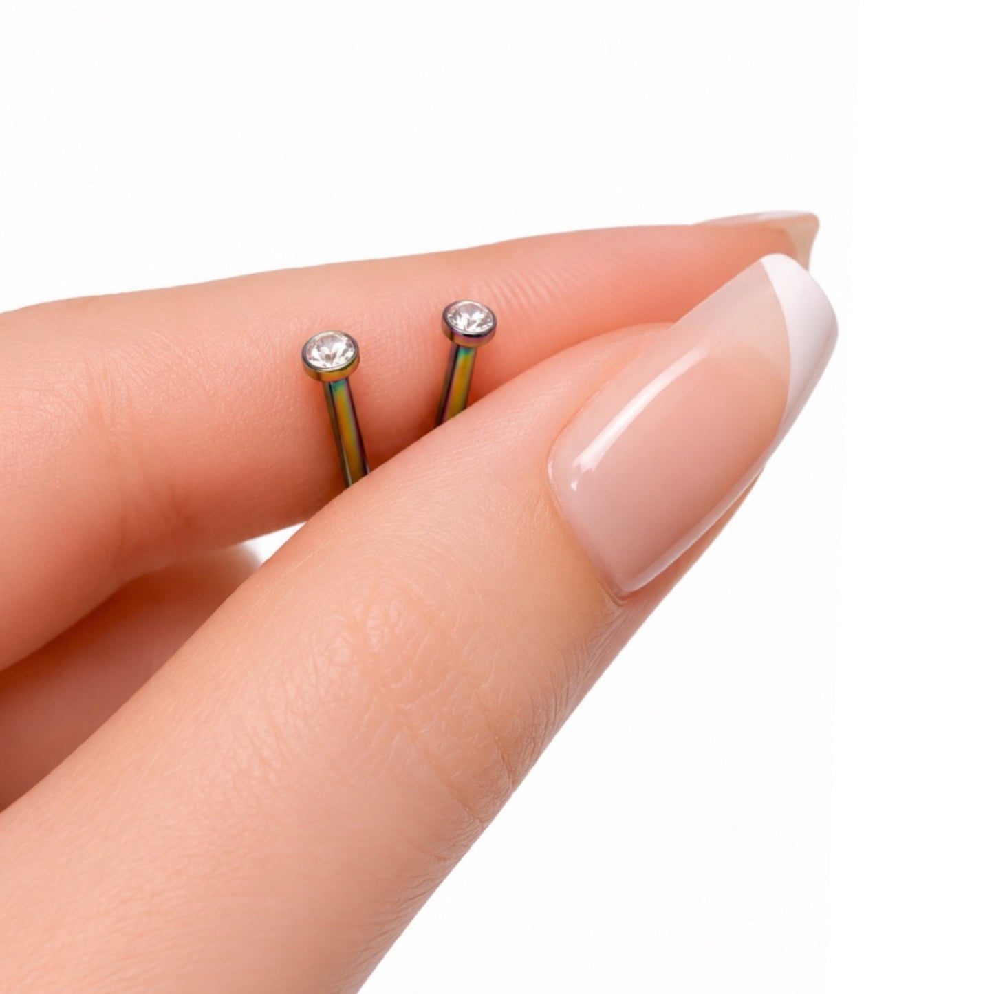Rainbow Stainless Steel CZ Stud Earrings – Flat Back 16G