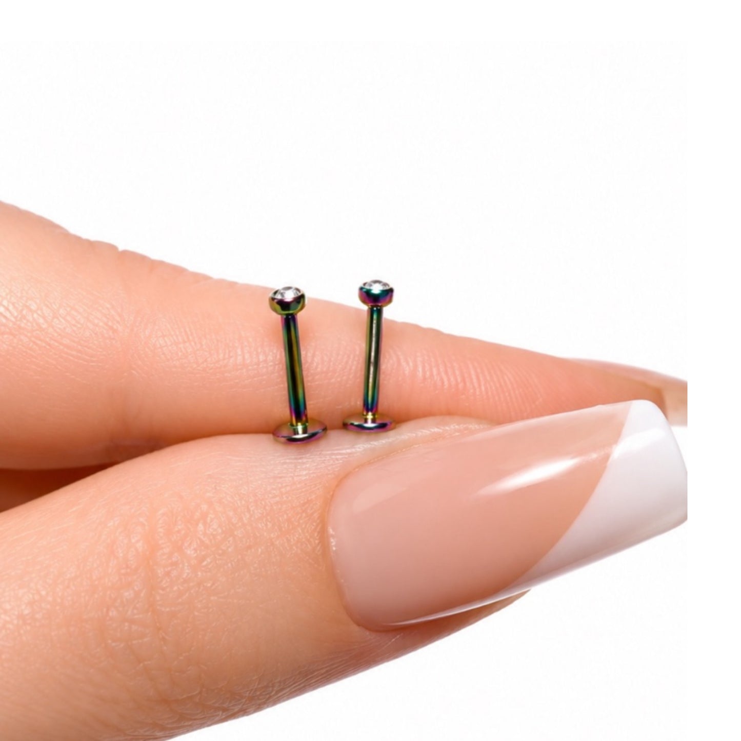 Rainbow Stainless Steel CZ Stud Earrings – Flat Back 16G