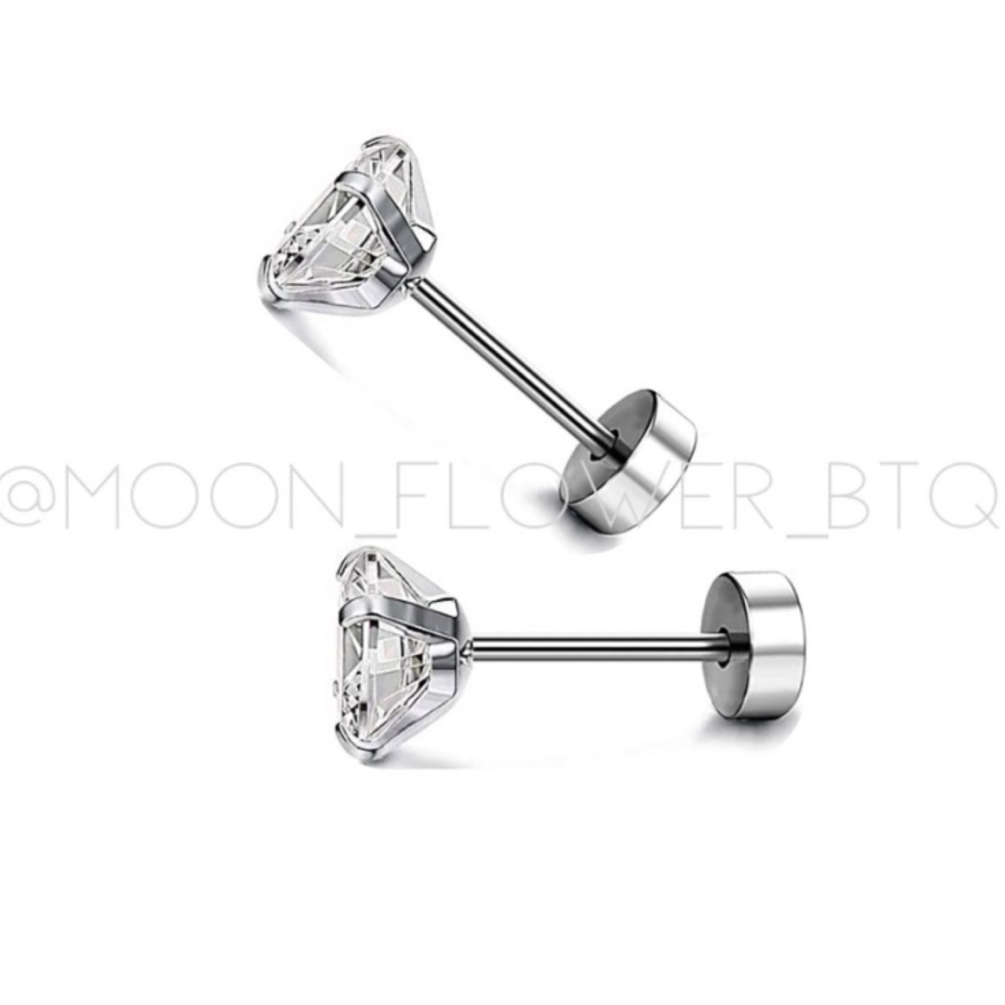 Stainless Steel Flat Back Earrings | 4mm Clear CZ Studs Hypoallergenic
