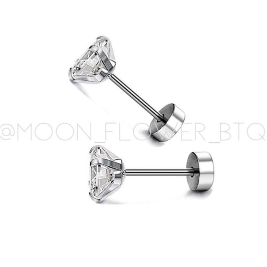 Stainless Steel Flat Back Earrings | 4mm Clear CZ Studs Hypoallergenic