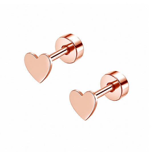 Rose Gold Heart Flat Back Stud Earrings