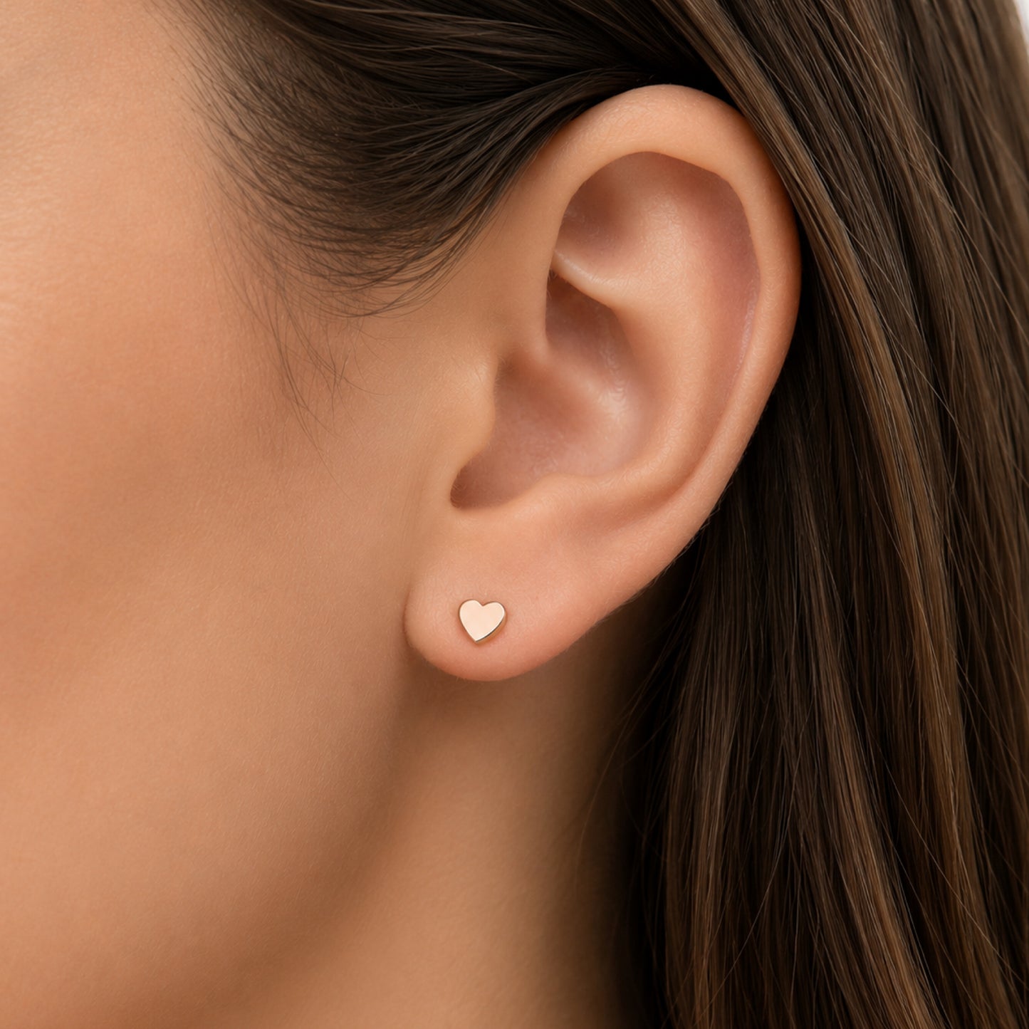 Rose Gold Heart Flat Back Stud Earrings