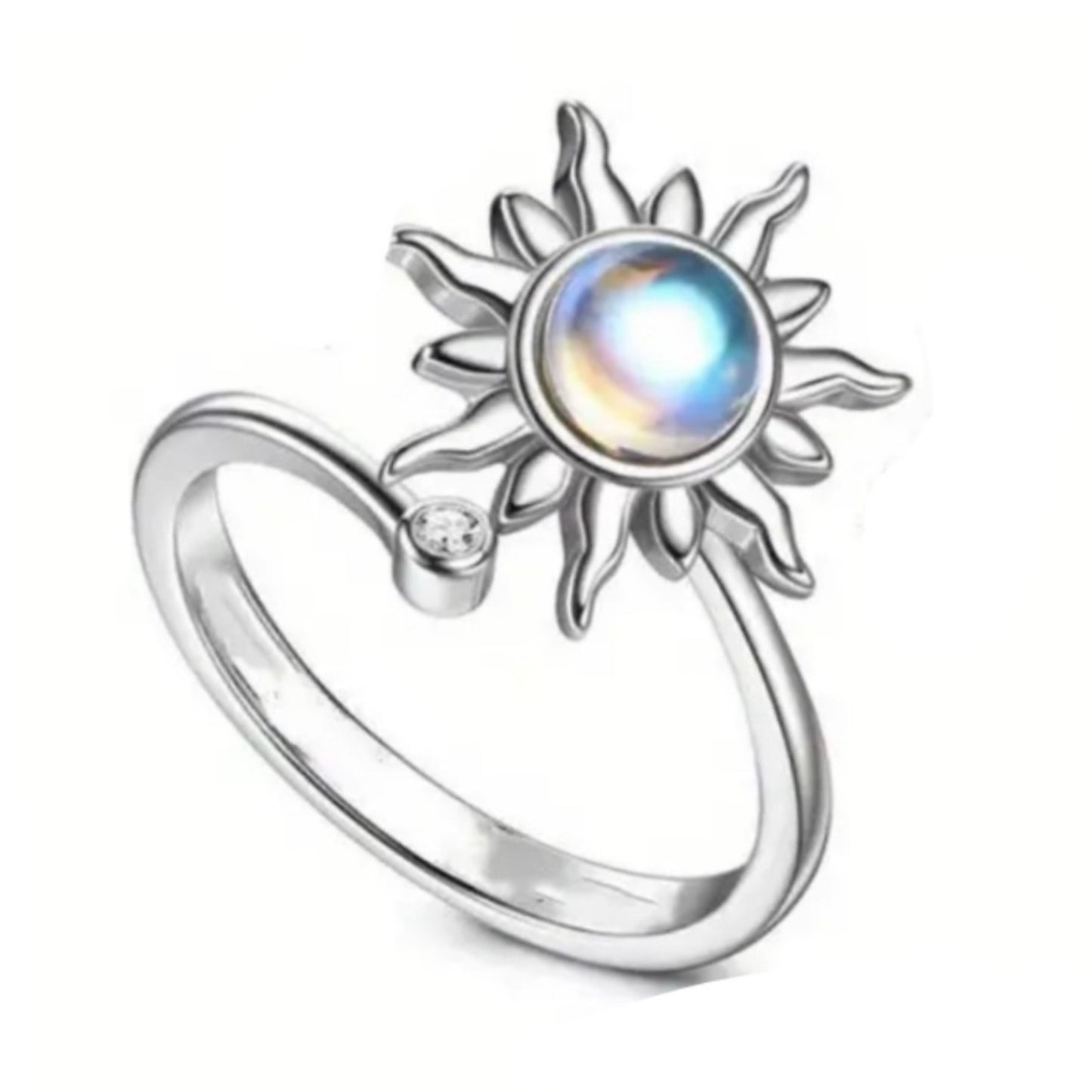 Sun Moonstone Spinner Fidget Ring – Adjustable Stainless Steel Hypoallergenic