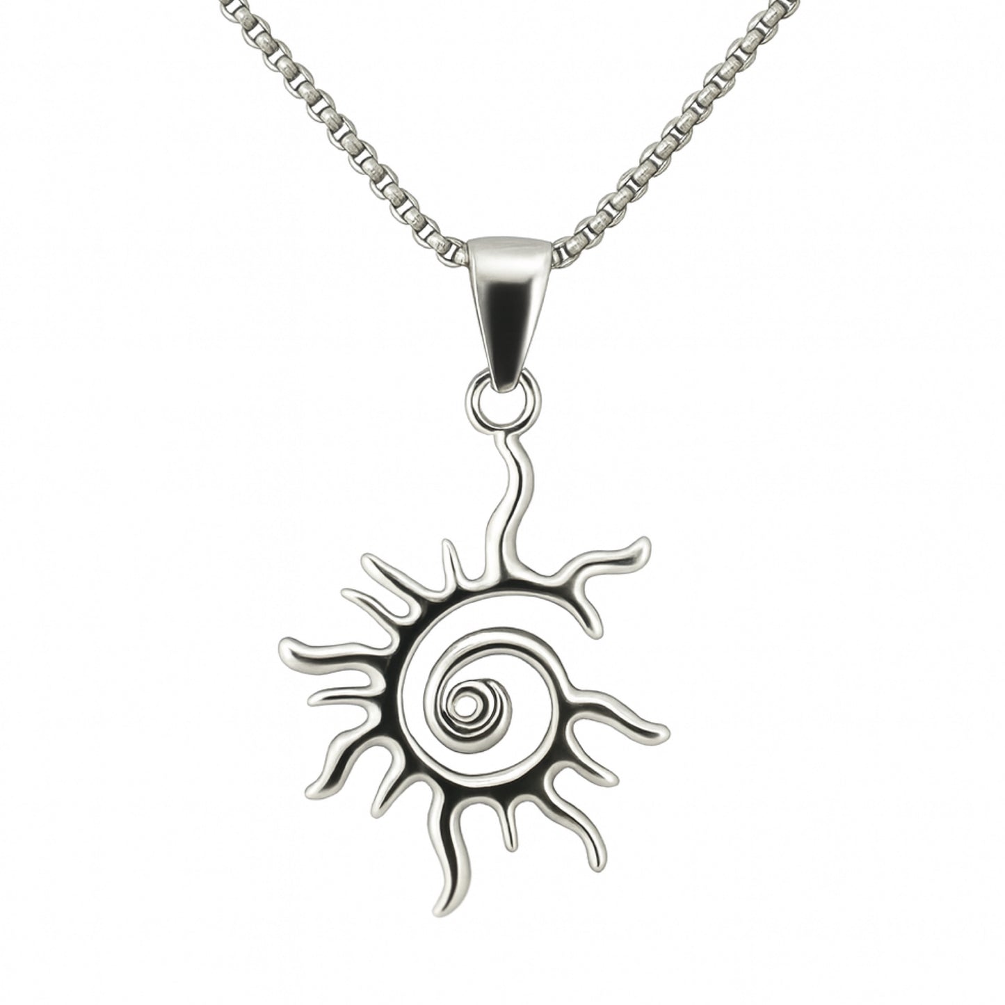 Silver Spiral Sun Pendant Necklace