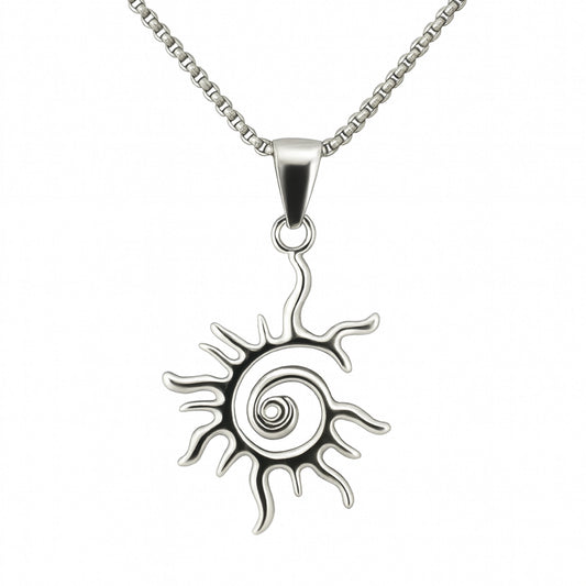 Silver Spiral Sun Pendant Necklace