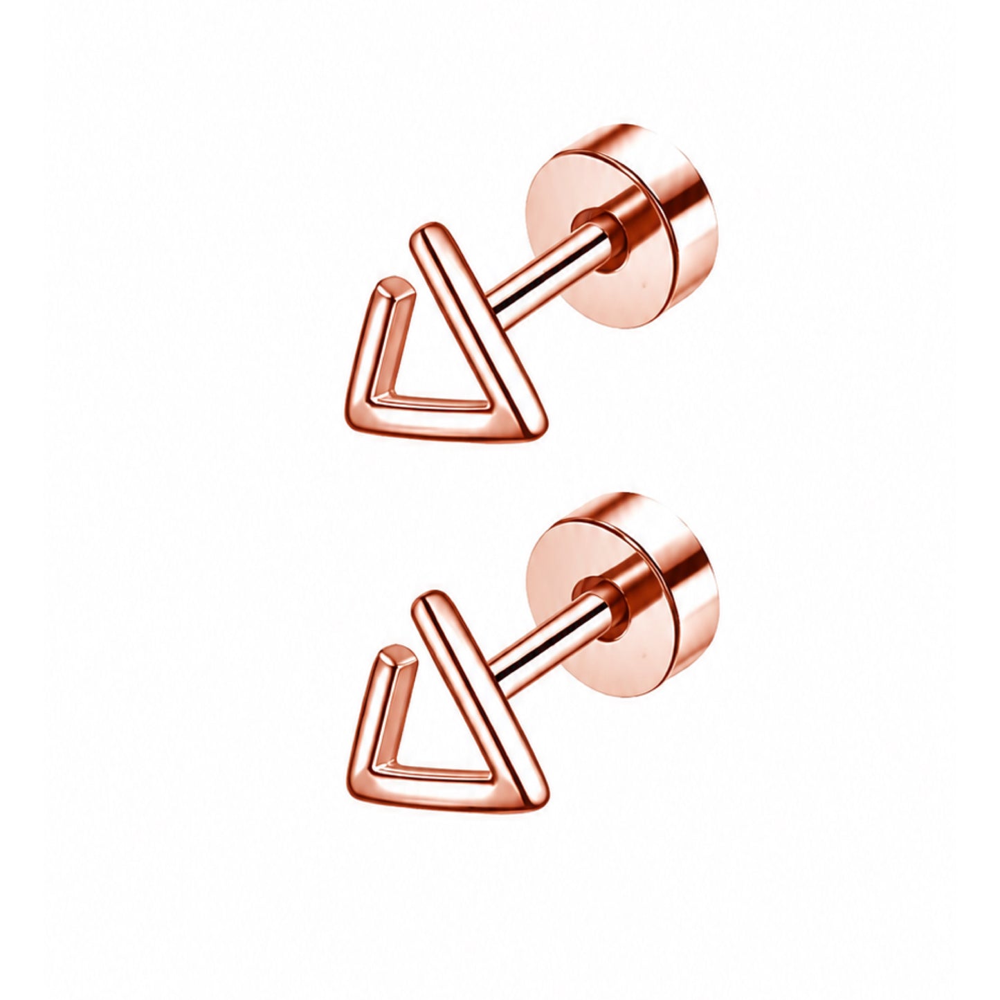Rose Gold Triangle Flat Back Stud Earrings