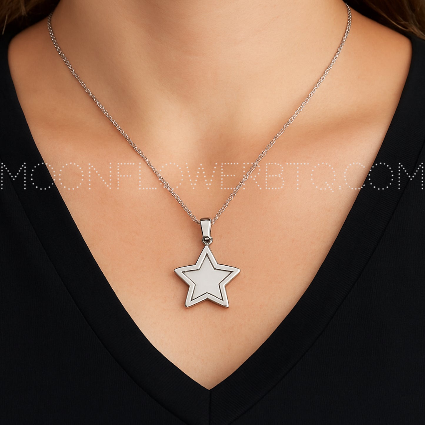 Celestial Star Necklace | Pearly Pendant | Stainless Steel 20” Chain