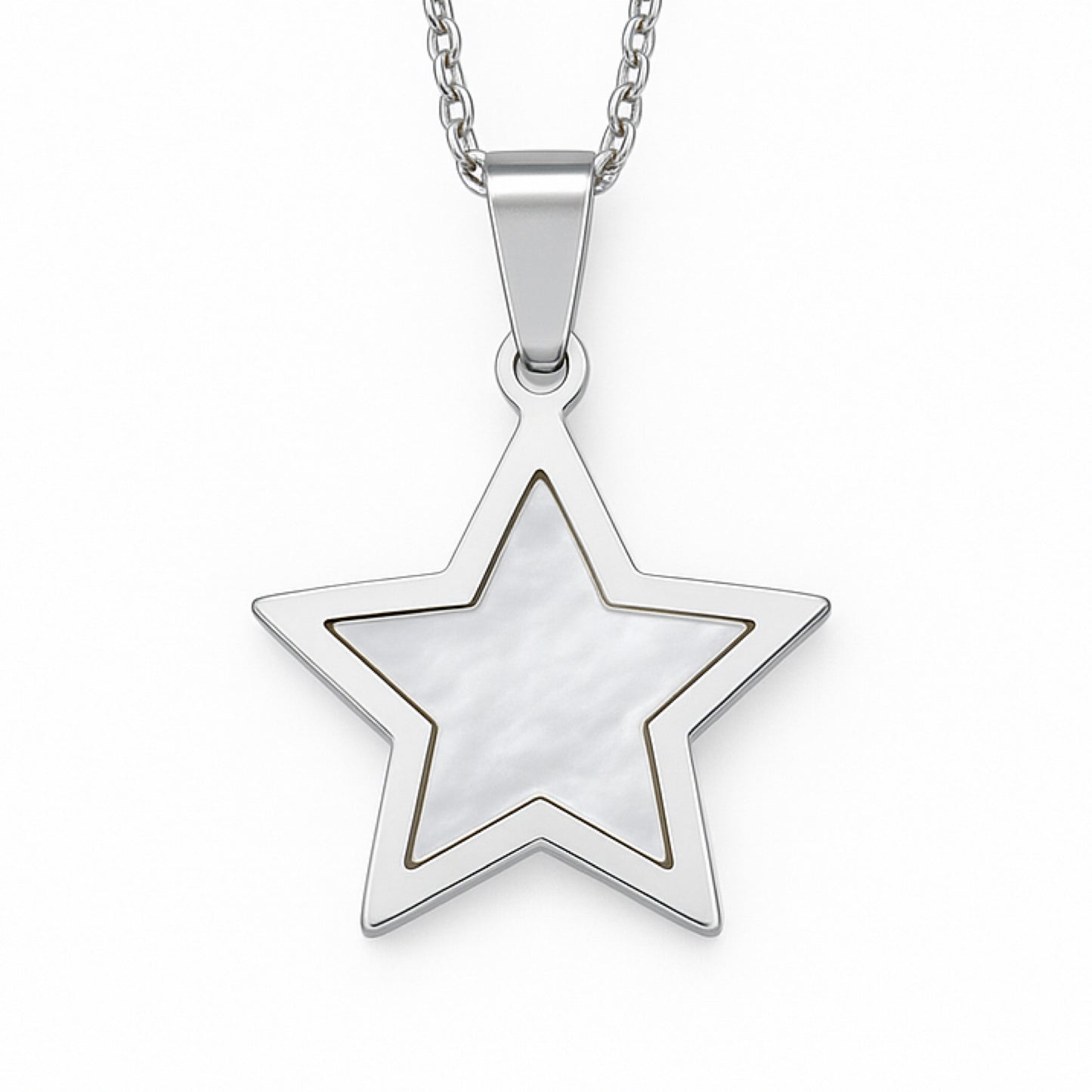 Celestial Star Necklace | Pearly Pendant | Stainless Steel 20” Chain