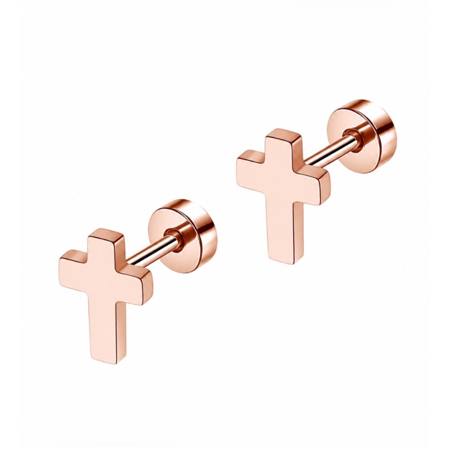 Rose Gold Cross Flat Back Stud Earrings