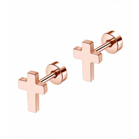 Rose Gold Cross Flat Back Stud Earrings
