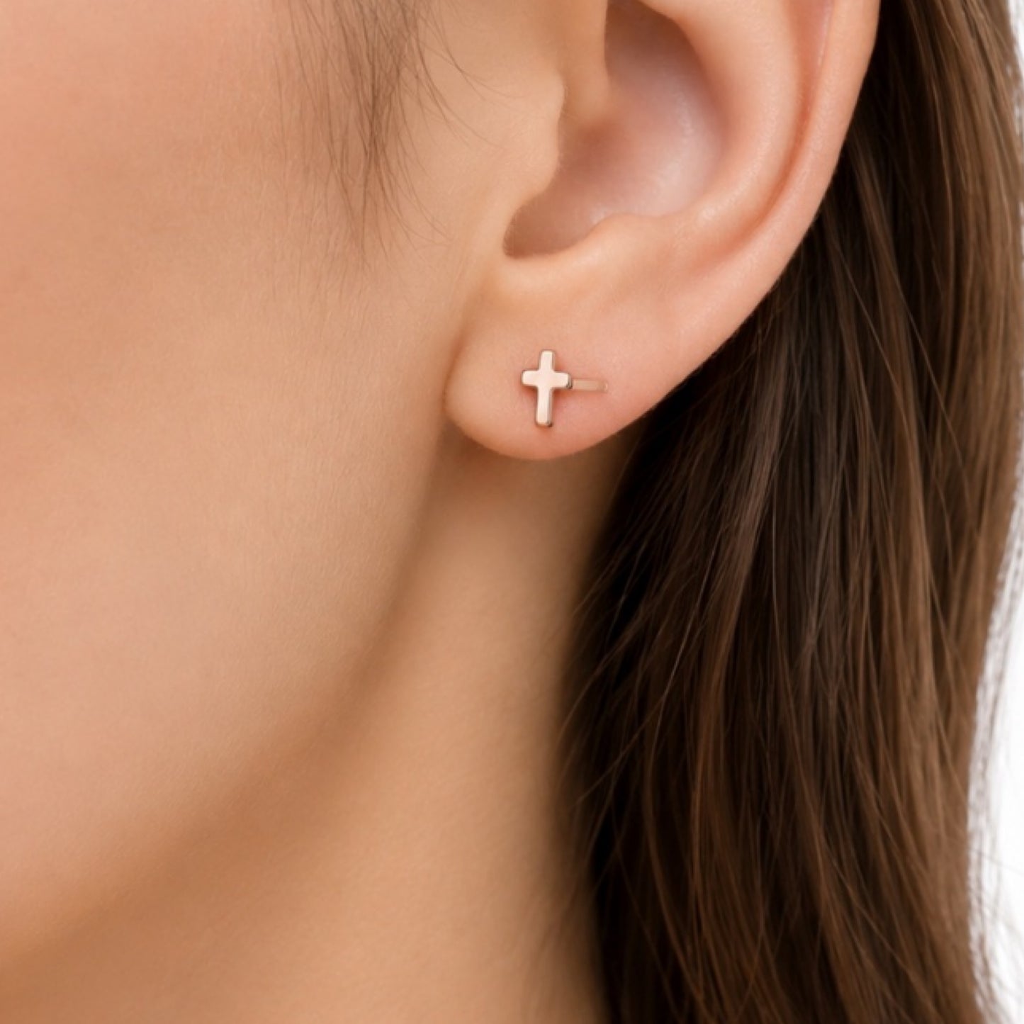 Rose Gold Cross Flat Back Stud Earrings