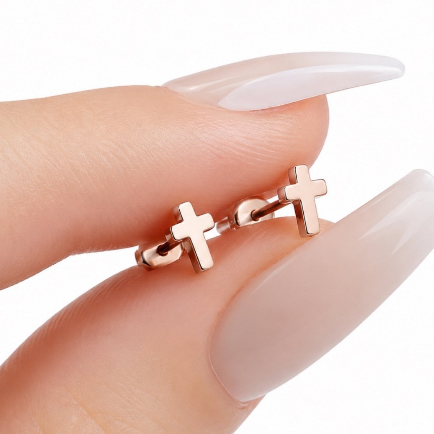 Rose Gold Cross Flat Back Stud Earrings