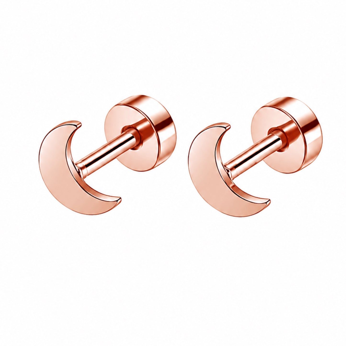 Rose Gold Crescent Moon Flat Back Stud Earrings